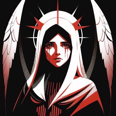 02215-2353667425-Magonia, two tone, blood, spot color, tears, halo, angel, black background, silhouette, 1girl, upper body, looking at viewer.png